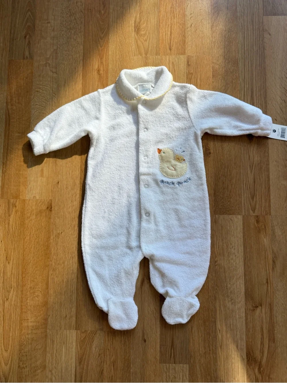 Cozy White Fleece Baby One-Piece - Hippo and Duck Embroidery